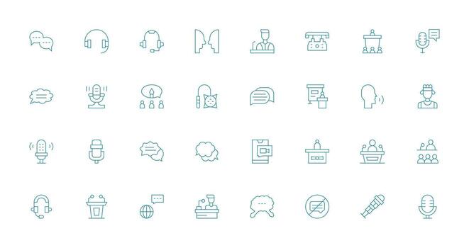 32 Thin Line Designs for Talk Icons Customizable Icon Series for Mobile Screens vector