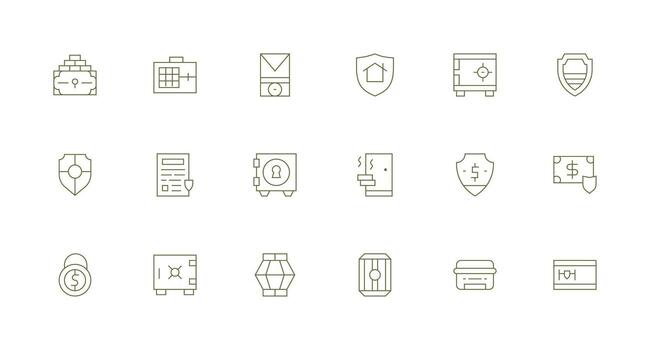 Safekeeping Icon Collection with 18 Minimal Line Designs Icon Set for Apps vector