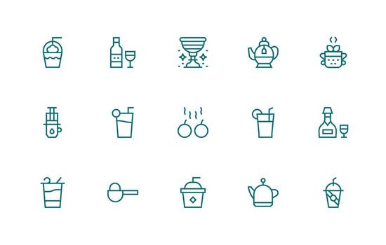 taza presentando 15 íconos en regular línea diseño interfaz icono colección para diario proyectos vector