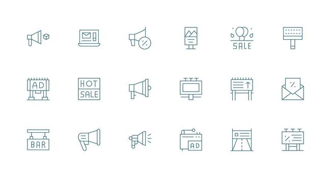 18 Minimal Line Style Icons from Advertising Collection Scalable Icons for Cross-Platform Interfaces vector
