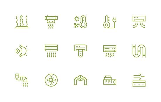 Regular Line Style Hvac Icons with 15 Vectors Minimal Icon Set for Interface Projects