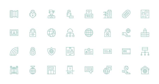 32 Delgado línea íconos para acceso gráficos basado en temas icono paquete vector