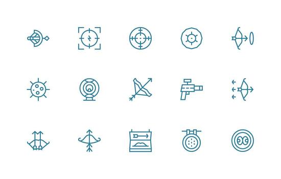 Aiming Set with 15 Regular Line Icons Interface Icons for Daily Use vector