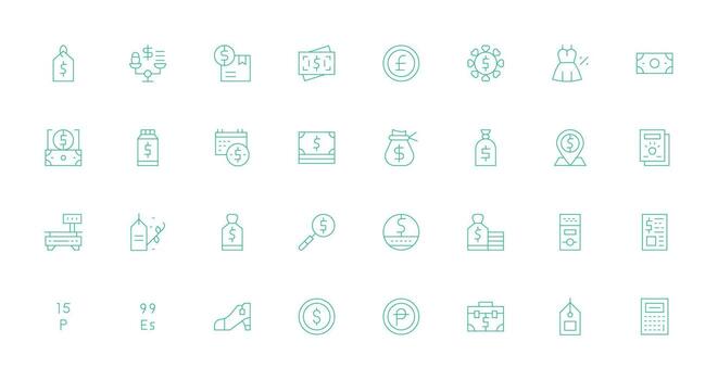 32 Thin Line Designs for Price Icons Scalable Icons for Cross-Platform Interfaces vector
