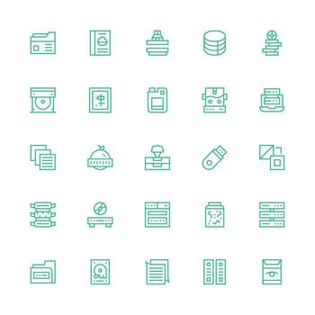 25 Icons for Data Storage in Medium Stroke Outline Format Simplified Icon Pack for Visual Tools vector