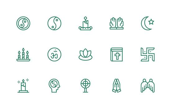 Spirituality featuring 15 Icons in Regular Line Design Essential Icons for Rapid UI Building vector