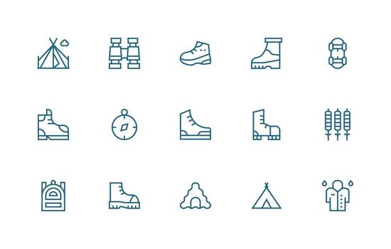 Trekking Icon Set with 15 Regular Line Graphics Neat Icon Set vector