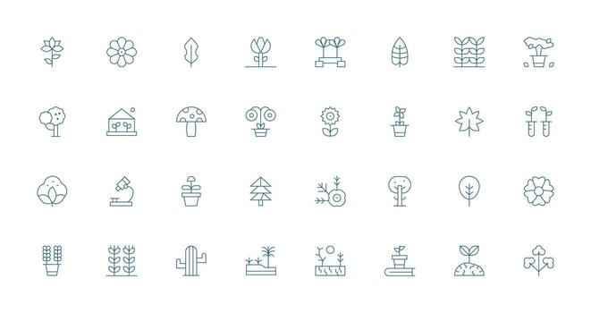 Botany Icon Set with 32 Thin Line Graphics Style Icon Set vector