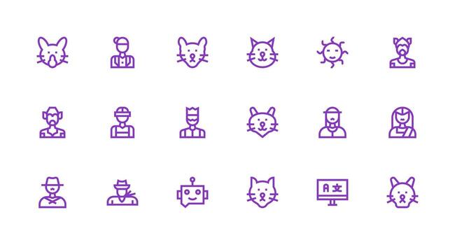personaje icono conjunto con 18 fuerte carrera línea gráficos completamente editable icono conjunto para web vector