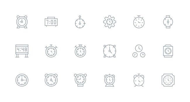 Digital Clock Icon Collection with 18 Minimal Line Designs Flat Icon Set vector