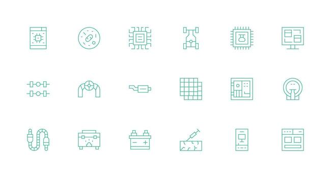 componente incluso 18 mínimo línea ilustraciones claro y conciso icono conjunto colección vector