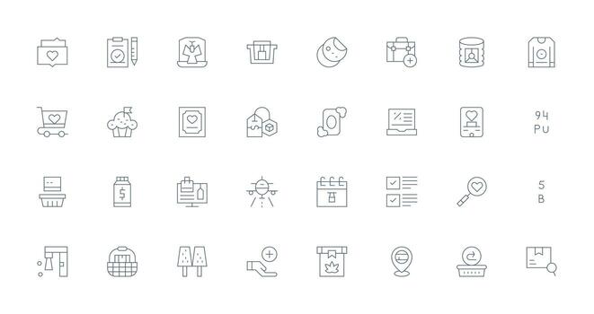 32 articulo íconos en Delgado línea estético interfaz íconos para diario utilizar vector