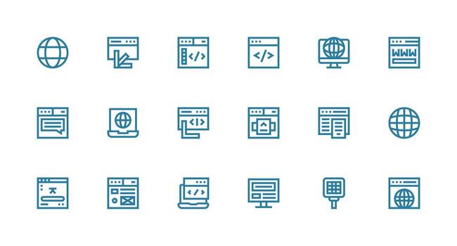 Strong Stroke Line Style Browser Icons with 18 Vectors Digital Product Icons for Fast Delivery