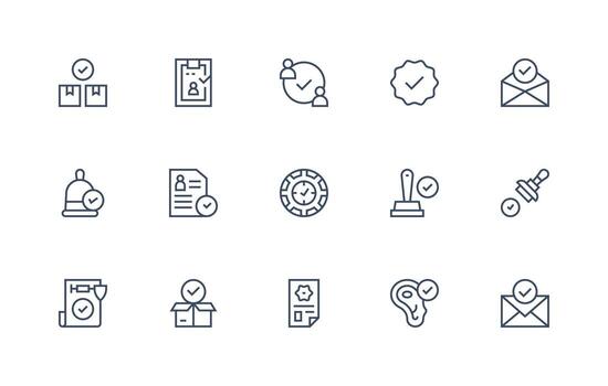 15 Regular Line Icons for Accepted Graphics Scalable Icon Pack vector