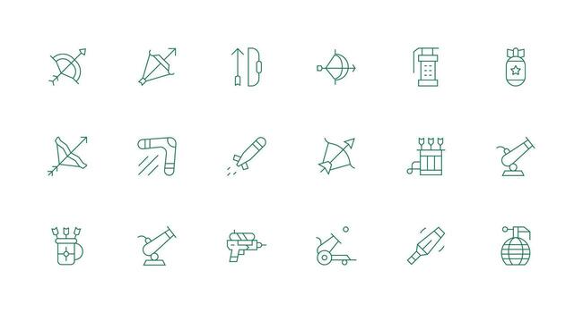 Minimal Line Style Projectile Icons with 18 Vectors Fully Editable Icon Set for Web