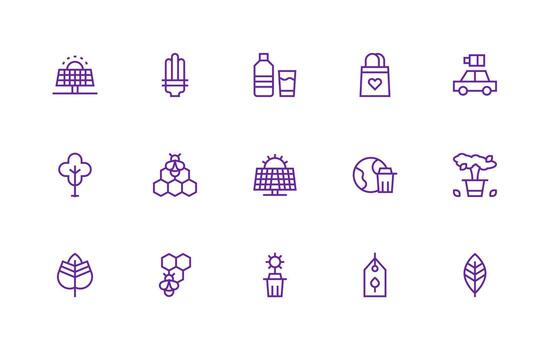 EcoFriendly Icon Collection with 15 Regular Line Designs Full Icon Library for UI Designers vector