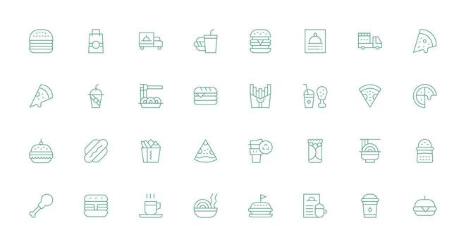 Takeaway Icon Set with 32 Thin Line Graphics Flat Icon Set vector