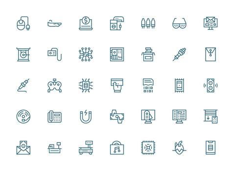 Electronic Design Icons featuring 35 in Regular Clean Line Style Interface Icons for Daily Use vector