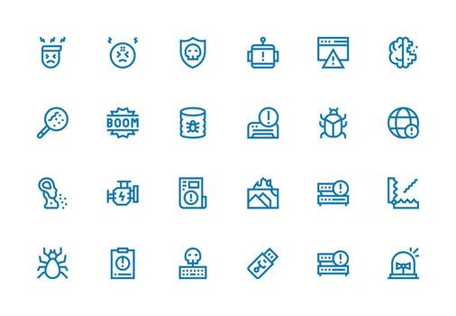 Malfunction including 24 Thick Line Line Illustrations Quick Access Icons for UI Development vector