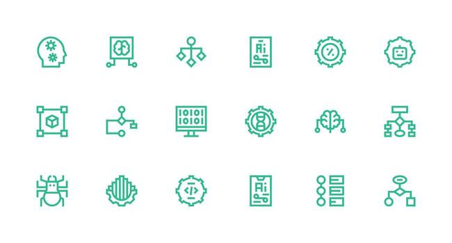 Algorithm Set with 18 Strong Stroke Line Icons Flexible Icon System for Web Interfaces vector