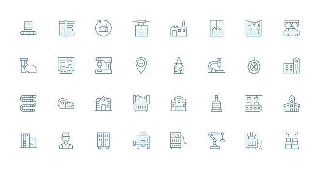 32 íconos para fábrica en Delgado línea formato aplicación icono paquete vector