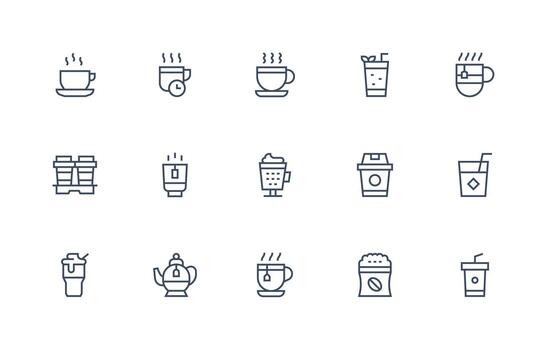 Hot Drink Design Icons featuring 15 in Regular Line Style Basic Icon Series vector