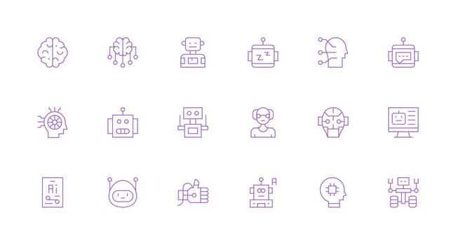 18 mínimo línea diseños para artificial inteligencia íconos ui y ux enfocado icono colección vector