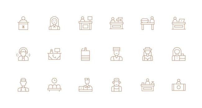mínimo línea estilo recepcionista íconos con 18 vectores todas dispositivo compatible icono conjunto