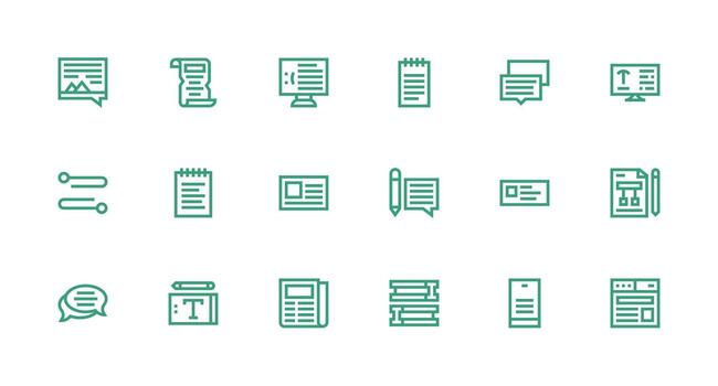 párrafo presentando 18 íconos en fuerte carrera línea diseño mínimo icono conjunto para interfaz proyectos vector