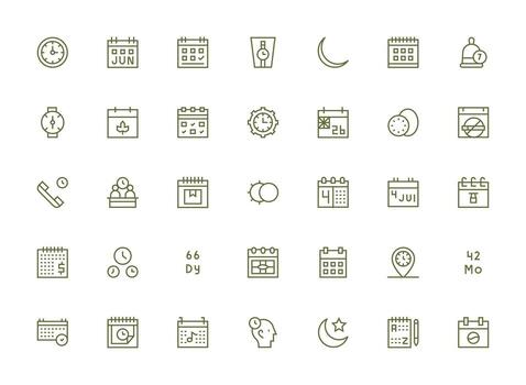 Calendar Visual Pack containing 35 Regular Clean Line Icons Neatly Designed Icons for Web Platforms vector