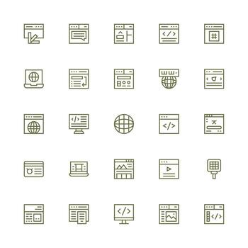25 Icons for Browser in Medium Stroke Outline Format Responsive Icon Set for Flexible Layouts vector