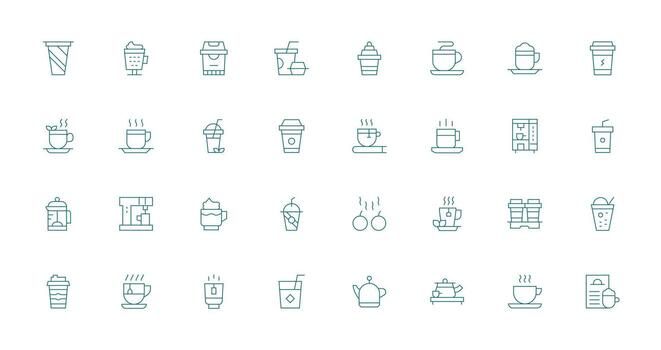 Hot Drink Set with 32 Thin Line Icons Minimal Icon Set for Interface Projects vector