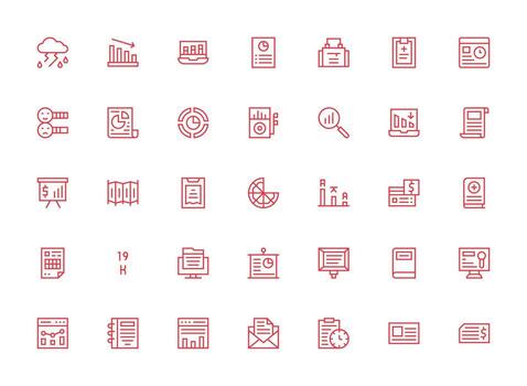 35 íconos para reporte en regular limpiar línea formato ligero icono serie vector