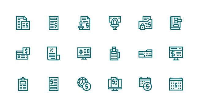 18 Icons for Billing in Strong Stroke Line Format Layout Icon Collection vector