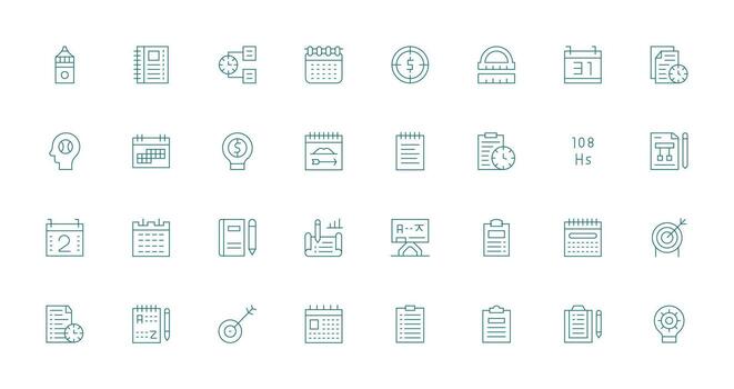 Planning including 32 Thin Line Illustrations Essential Icons for Rapid UI Building vector