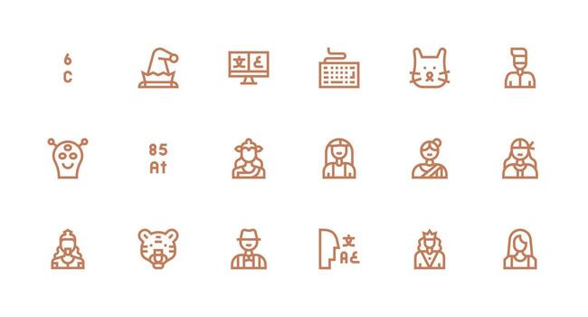 Character Icon Set with 18 Strong Stroke Line Graphics Digital Icon Collection vector