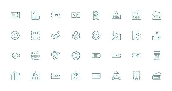 Voucher featuring 32 Icons in Thin Line Design Web and App Icon Pack Collection vector
