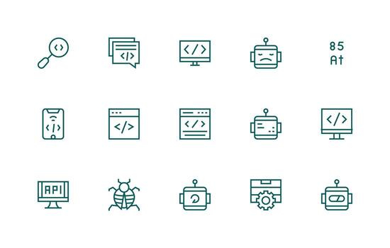 Programming Icon Collection with 15 Regular Line Designs High-Resolution Icons for Any Platform vector