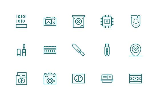 Memory Design Icons featuring 15 in Regular Line Style Organized Pack for Project Assets vector
