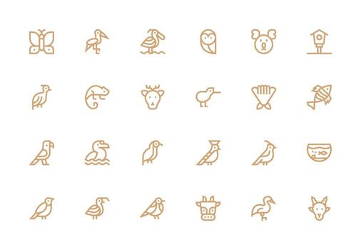 24 Thick Line Line Icons for Fauna Graphics Essential Icons for Rapid UI Building vector