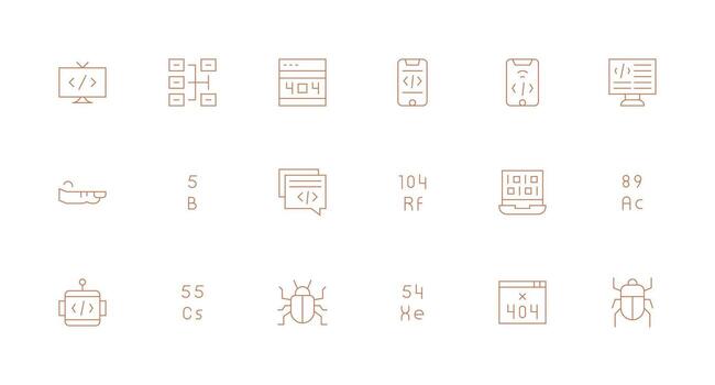 18 mínimo línea íconos para código gráficos simplificado icono paquete para visual herramientas vector