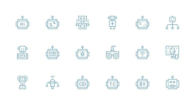 robot conjunto con 18 mínimo línea íconos personalizable icono serie para móvil pantallas vector