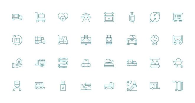 Moviente diseño íconos presentando 32 en Delgado línea estilo basado en temas icono paquete vector