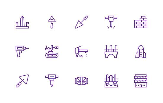 15 Icons for Concrete in Regular Line Format Outline Icon Pack vector