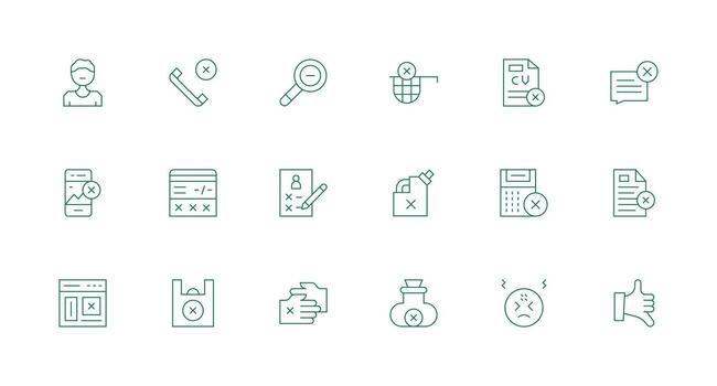 Reject Icon Collection with 18 Minimal Line Designs Quick Access Icons for UI Development vector