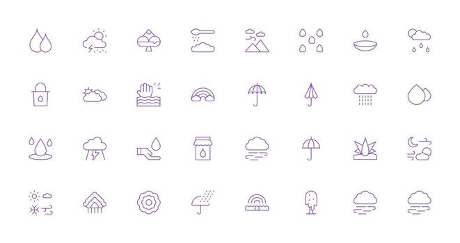 32 Delgado línea íconos para lluvia gráficos monitor icono paquete vector