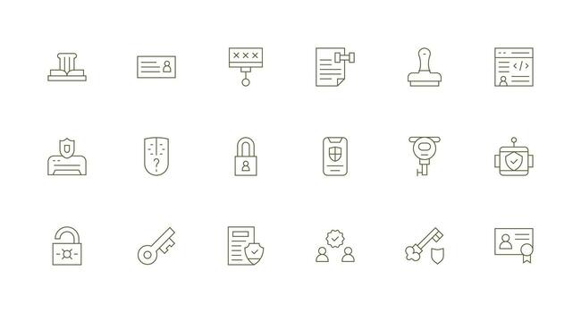 Authentication Icon Collection with 18 Minimal Line Designs Quick Access Icons for UI Development vector