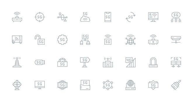 Broadband Visual Pack containing 32 Thin Line Icons Sharp Icons for Presentations vector