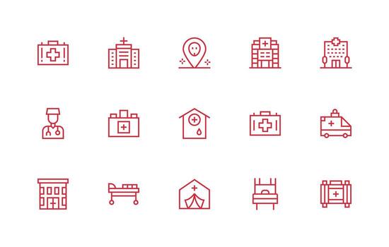 Ambulance including 15 Regular Line Illustrations Icon Set for Web vector