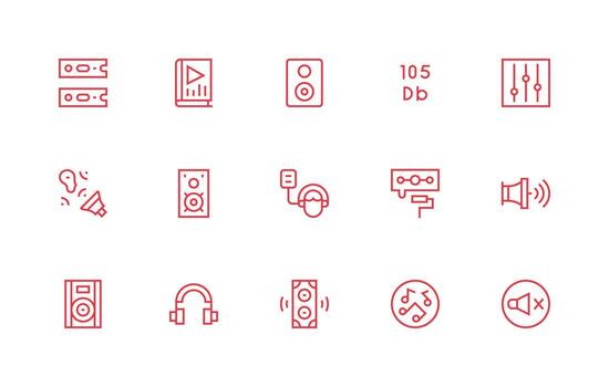 15 Regular Line Vectors for Audiovisual Theme Sharp Icons for Presentations